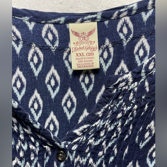 Faded Glory Women’s‎ Blue White Boho 3/4 Sleeve Blouse. - Picture 6 of 9